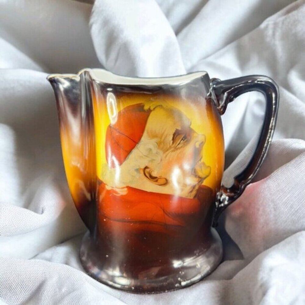Antique‎ Warwick Pitcher Jug Monk Cardinal Hand Painted Pottery Marked W Handle